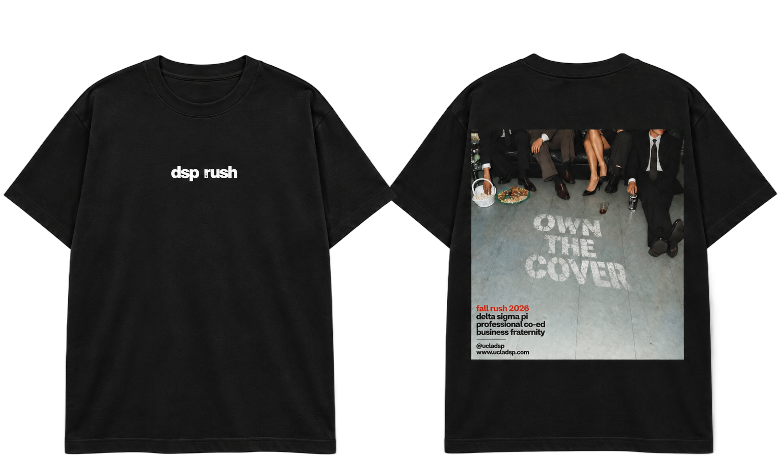Black DSP Rush tee, front and back