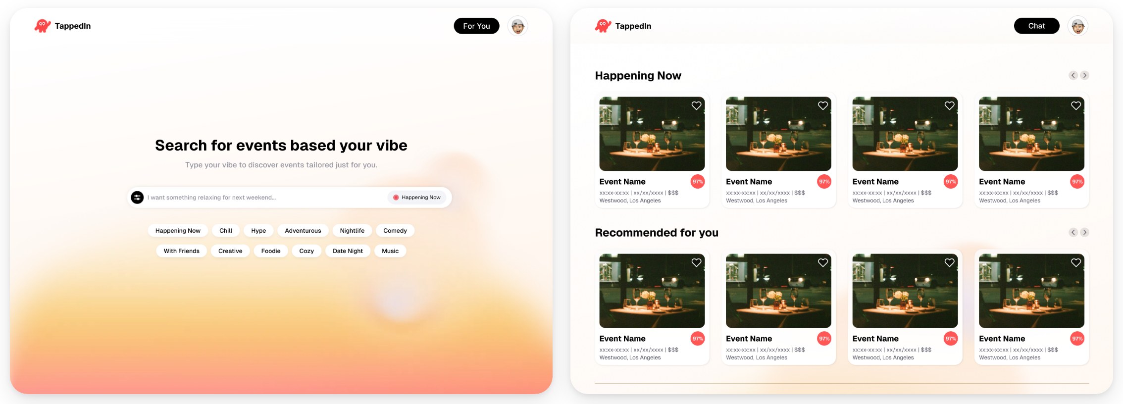 AI search landing page beside the For You page